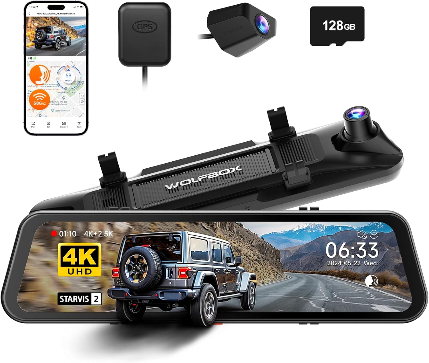 WOLFBOX WOLFBOX G900 PRO Mirror Dash Cam with 8MP STARVIS IMX678