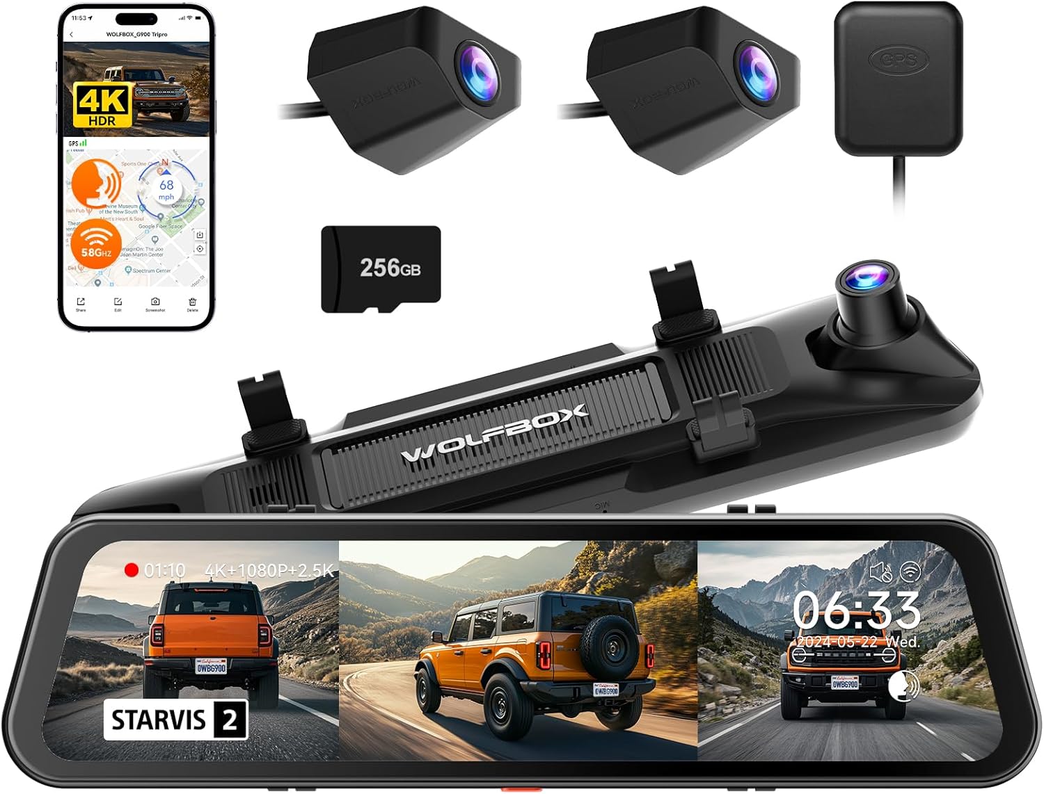 WOLFBOX WOLFBOX G900 Tripro Bumper Version 3 Channel 4K Mirror Dash